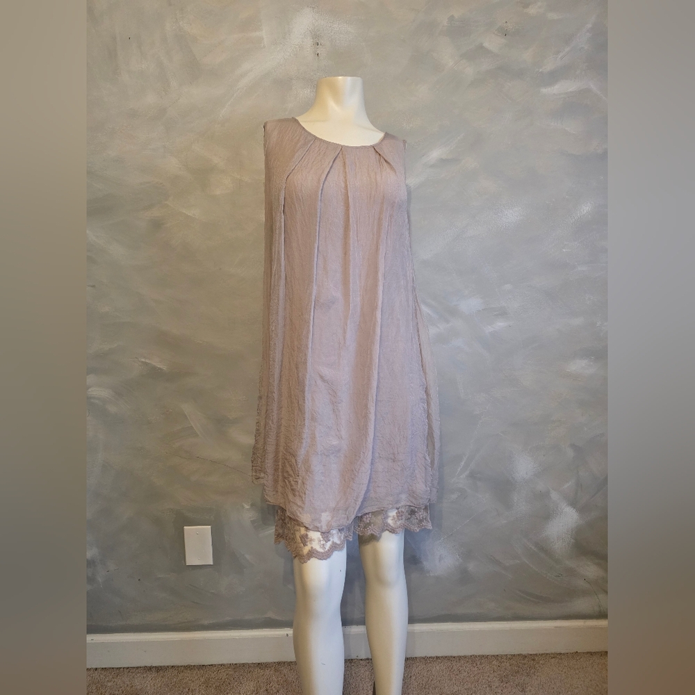 Amanti Made In Italy Lagenlook Swing Tank Tunic Mini Dress Lace Sz M (SILK?)
